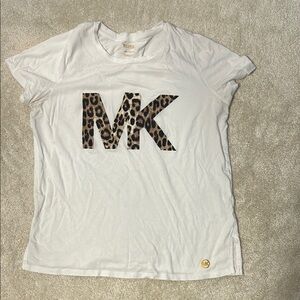 Michael Kors White Tee with Leopard MK Logo